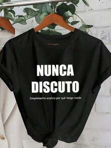 short-sleeveCamiseta gráfica con eslogan español de verano para mujer, top casual y cómodo para uso diarioCuello Redondo Algodón  Tejido Suave Manga Corta Transpirable y Fresca Unisexo100% Cotton - Negro - Ver 6
