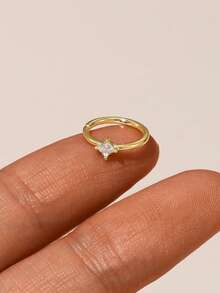 1Pc 925 Sterling Silver Classic Smooth Finish Cubic Zirconia Nose Ring Nose Piercing, Women'S Fashionable Accessory Suitable For Daily, Dates, Vacation, Wedding, Party, Holiday Gift - Gold - View 2