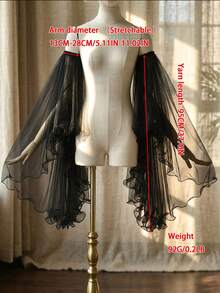 ROMWE Goth 1 Pair Black Ruffle Sleeve Cuffs, Flowing Retro Design To Cover Arms, Suitable For Bridal Gown, Formal Occasions, Parties - Black - View 6