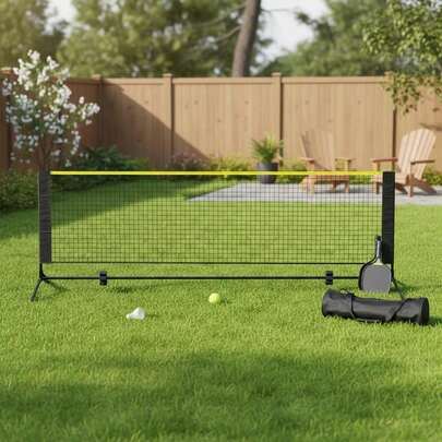 [Free Shipping] Portable Sport Mesh 10ft Foldable Pickleball Gear For Backyard Garden Indoor Court, Height Adjustable Support Stand Carrying Bag Foldable Steel Frame Accessory Set-XY499676