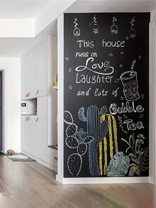 1 Roll Matte Black Self-Adhesive Removable Pure Black Easy-To-Apply Waterproof Blackboard Wallpaper For Wall Decoration And Renovation, Back To School - Black - View 1