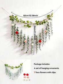 1件波西米亚风人造尤加利花环壁挂，仿真尤加利藤蔓搭配玫瑰，乡村绿色墙面装饰，农舍风格尤加利花卉背景，波西米亚风悬挂植物花环，人造尤加利玫瑰墙面装饰，波西米亚风卧室绿色墙面艺术，婚礼背景尤加利花环 - 彩色 - 查看 9