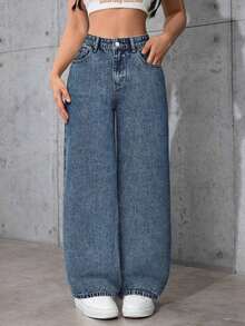 Jeans rectos y sueltos con bolsillos - Azul 3 - Ver 1