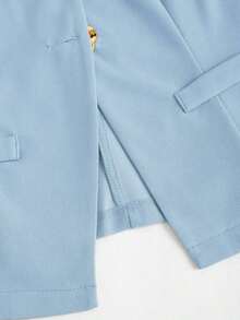 Tall Top sin mangas con botones metálicos básicos de estilo minimalista francés para mujeres altas - Azul - Ver 3