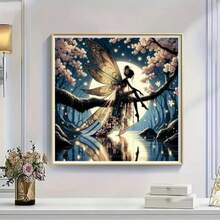 迷人的月光仙子5D钻石画套装 - 星空系列，亚克力圆形钻石，适合办公室和客厅墙面装饰，不含画框，钻石画 - 查看 3