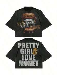 Fly "I Want Your Money" Hip-Hop Style T-Shirt, 100% Cotton, Double-Sided Print, Suitable For Men And Women, Best Summer Gift, Casual Short-Sleeve T-Shirt - Premium Cotton Graphic Print Crew Neck T-Shirts - 365T - 黑色 - 查看 11