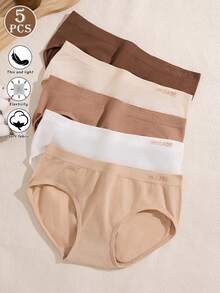5 piezas de bragas sin costuras de cintura media de color Maillard para mujer, bragas de realce de glúteos de alta elasticidad, lencería cómoda y transpirable para mujer, ropa interior de mujer con funda para el vientre plano - Multicolor - Ver 1