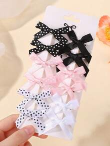 12pcs Y2K Style Mini Solid Color Polka Dot Bow Hair Clips, Suitable For Girls With Bangs And Braids - Multicolor - View 9