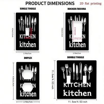 1 pieza [Impreso en 2D] Panel de interruptor de cocina, adecuado para el hogar, el baño, el dormitorio, placa decorativa de pared, sin necesidad de batería o energía, fácil instalación