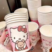 SANRIO 三丽鸥 Hello Kitty 可爱粉色猫咪图案一次性纸杯，25/50个装，卡通印花，8盎司/12盎司容量，加厚冷热饮杯，适用于派对、家庭、办公室等场合。 - 彩色 - 查看 7