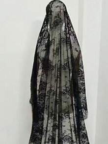 1件手工復古蕾絲新娘面紗附金屬髮梳，華麗頭飾，適合教堂婚禮、花園婚禮、情侶穿搭，優雅生日禮物 - 黑色 - 查看 5