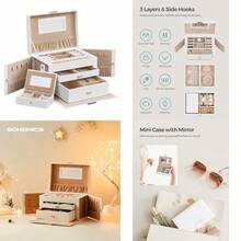 SONGMICS Caja Joyero de 3 Niveles, con 2 Cajones, con Mini Caja Portátil para Viajar, con Asa, Cerradura, Regalo Ideal, MJBC121W - Blanco - Ver 1