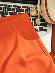 casuales blancos de talle alto y holgados para mujer, shorts anchos estilizadores - Naranja Rojizo - Ver 6