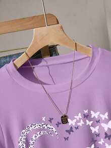 Blusa casual de mujer con estampado de leopardo, cintura fruncida, adecuada para exteriores, citas, vuelta al colegio, versátil, color vino tinto con diseño de corazón - Morado 2 - Ver 4