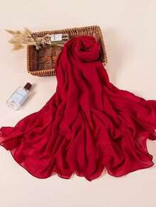 1. Khăn trùm đầu Hồi giáo bằng vải chiffon nhẹ, thoáng khí màu đỏ tía, kiểu dáng kín đáo, phù hợp cho cả sinh hoạt hàng ngày và cầu nguyện. - Màu Đỏ Sâu - Xem 3