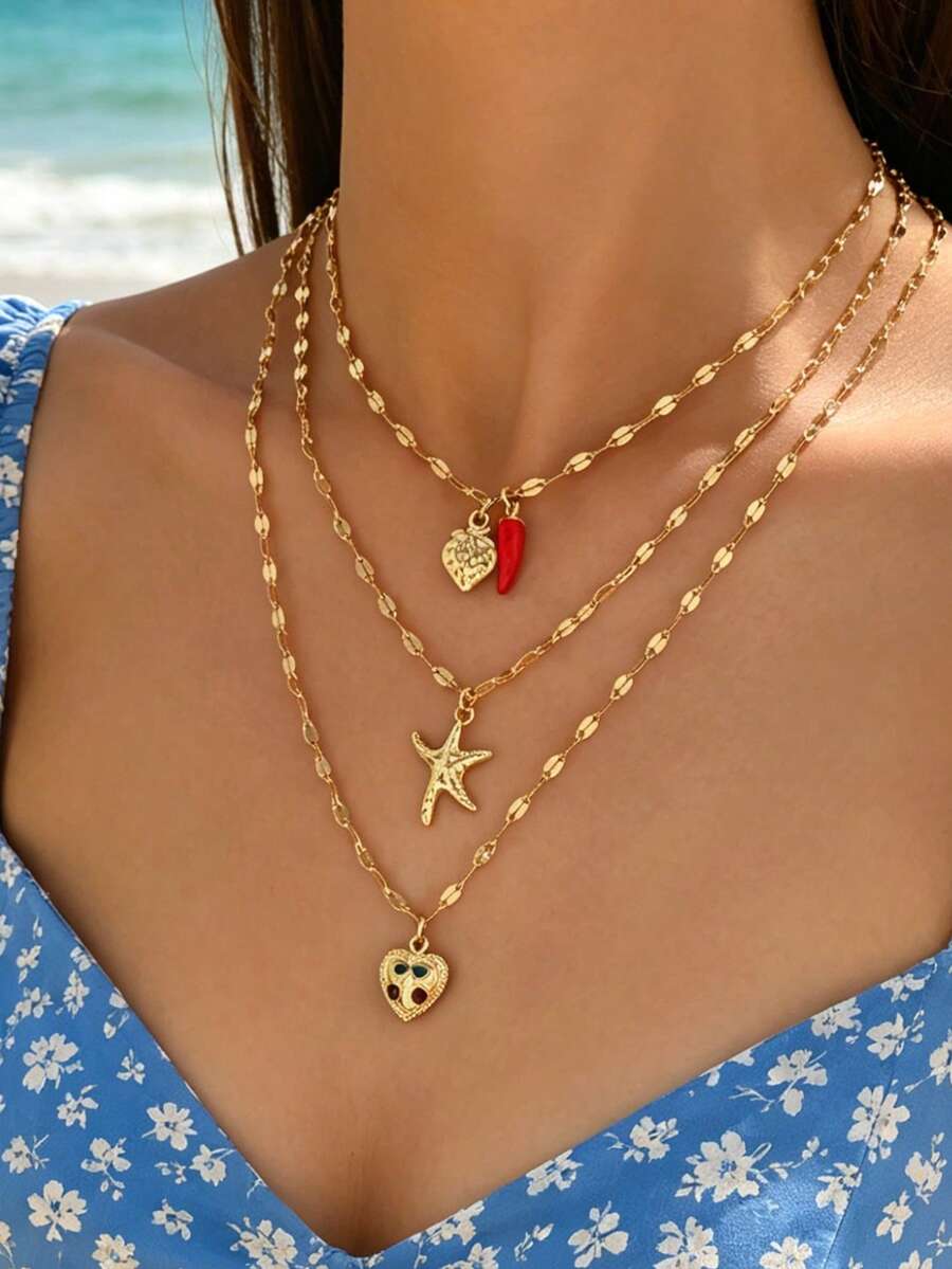 Bộ 3 chiếc vòng cổ tua rua hình ngôi sao dễ thương, vòng cổ mặt dây chuyền hình mặt trời vàng tối giản, trang sức vòng cổ thời trang phù hợp để đeo hàng ngày, đi nghỉ mát, dự tiệc và hẹn hò. - Nhiều màu - Xem 1