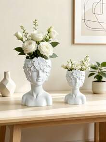 1 pièce Vase à tête blanche, pots de fleurs sculpture minimaliste moderne, jardinière buste unique pour la décoration de la maison et du bureau, centre de pièce esthétique - Visage de pétale - Voir 2