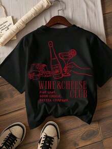 Summer Bestsellers: Women's T-Shirts With Cherry Print And Slogan, Round Neck, Urban Vintage Style, Unisex, Cotton, Short Sleeve, Round Neck, Blouses For Women. Casual Blouses For Ladies. - 黑色 - 查看 2