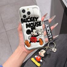 Disney Mickey Mouse Clubhouse Phone Case : 3D Fluffy Pattern Border Protector Phone Soft Phone Case With A Free Cute Mickey Bracelet Chain Lanyard, Mickey, Minnie, Goofy, Donald Duck, Daisy Duck, Pluto, For Apple 17 Promax 17 Pro 16 15 14 13 12 11 Pro Max XS Max X XR Soft Cover Summer Phone Case - White - View 1