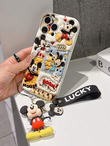 Disney Mickey Mouse Clubhouse Phone Case : 3D Fluffy Pattern Border Protector Phone Soft Phone Case With A Free Cute Mickey Bracelet Chain Lanyard, Mickey, Minnie, Goofy, Donald Duck, Daisy Duck, Pluto, For Apple 17 Promax 17 Pro 16 15 14 13 12 11 Pro Max XS Max X XR Soft Cover Summer Phone Case - White - View 4