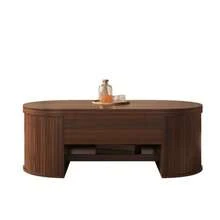 Lift-Top Coffee Table, Coffee Table With Curved Wooden Sides, Removable Shelf, Lift-Top, Multifunctional Living Room Furniture. - Brown - View 1