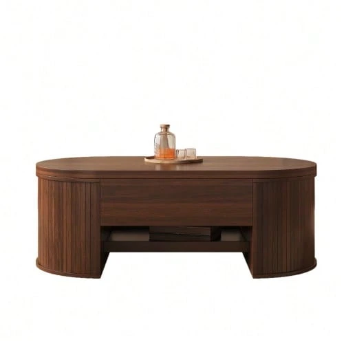 Lift-Top Coffee Table, Coffee Table With Curved Wooden Sides, Removable Shelf, Lift-Top, Multifunctional Living Room Furniture. - Brown - View 1