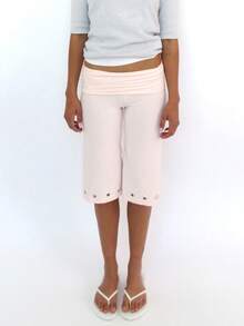 Women Shorts, Summer Elastic Waist Solid Eyelets Casual Shorts Streetwear for Daily - Rosa - Ver 3