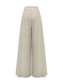 Nuevos pantalones de estilo coreano de primavera/verano, minimalistas y elegantes, de lino a rayas azul y blanco, de cintura alta, estilizadores, de pierna recta y sueltos, informales para mujer - Caqui - Ver 3