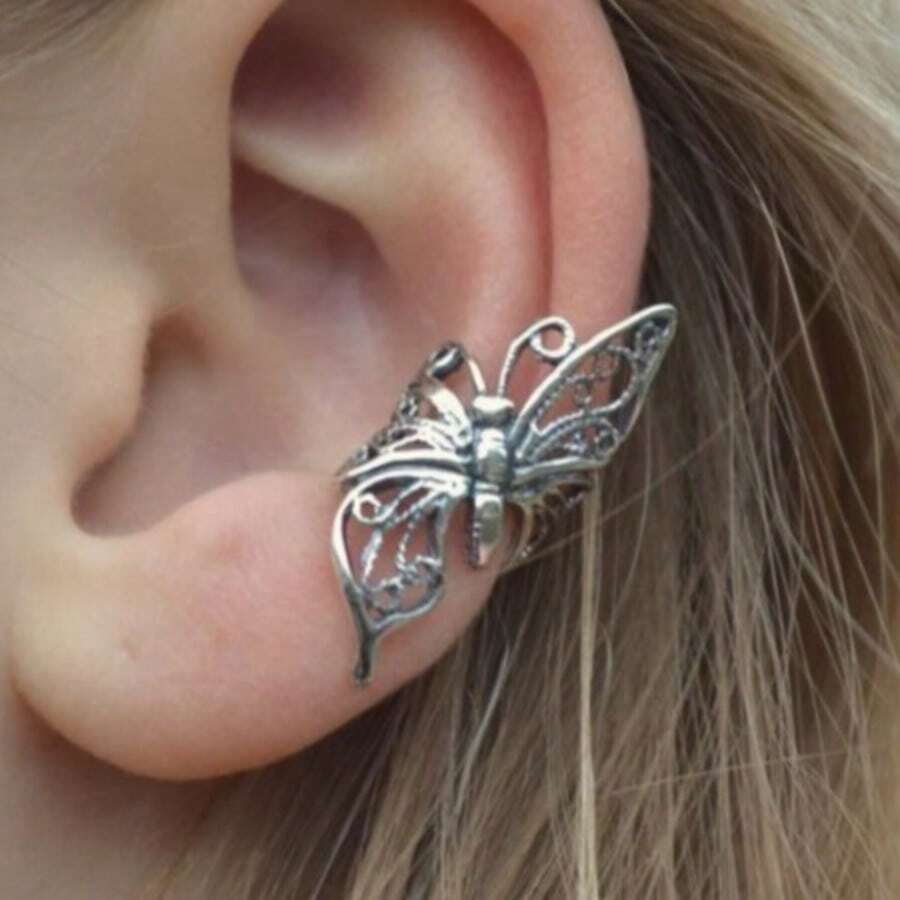 Women's Fashion Hollow Butterfly Design Clip-On Earrings, Suitable For Daily Wear And Party - Silver - View 1