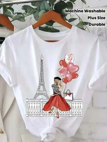 Plus Size T-Shirt - Women's T-Shirt With Fun Print - Casual Short Sleeve T-Shirt, Crew Neck, Loose Fit, Machine Washable, Comfortable For All Seasons, Suitable For Everyday Wear.| Loose Fit| Durable Print, Suitable For Various Holiday Gifts, Shipped From A Local Warehouse. - 白色 - 查看 5