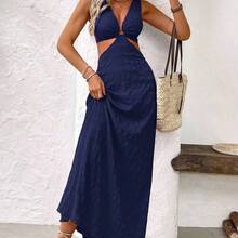 Holidaya Women Fashionable Back Hollow Out Strap Texture Dress Maxi Vacation Beach Outfit Vacation Dress Women Maxi Dresses Beach Dresses For Women Women Dresses Vacation Women Maxi Dresses - Multicolor - Ver 5