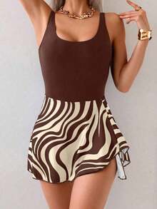Swim Lushoire 1 pieza Traje de baño entero de unicolor para mujer, de moda para el verano - Marrón 2 - Ver 6