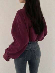 Chaqueta corta color albaricoque y blusa de estilo utilitario versátil y retro para mujer, que estiliza y alarga, con dobladillo ajustable con cordón - Burdeos - Ver 4