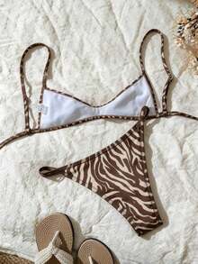 Conjunto de bikini con tirantes de espagueti de tela jacquard para mujer, primavera/verano - Multicolor 4 - Ver 2