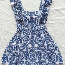 WYWH WYWH Resort Women Multicolor Blue And White Porcelain Printed Cap Sleeve Square Neck A-Line Dress,Pastel Dresses For Women - Multicolor - Ver 7