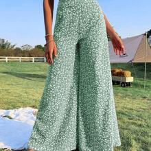 WYWH Ditsy Floral Print High Waist Wide Leg Pants - verde menta - Ver 7