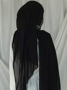 2件套穆斯林头巾帽和轻薄雪纺围巾,女士日常穿着长袍配饰 - 黑色 - 查看 4
