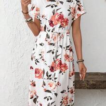 Women's Casual Striped Drawstring Waist Mid-Length Dress, Vacation Wear - Multicolor - Ver 10