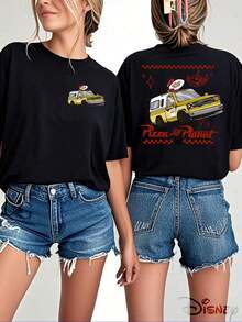 Officially Licensed Pizza Planet Pizza Planet Truck T-Shirt, Double-Sided Print, 100% Cotton, Crew Neck, Nostalgic Retro Style, Casual Wear, Spring And Summer Top, Movie Merchandise, Collectible Item For Fans. - 白色 - 查看 6