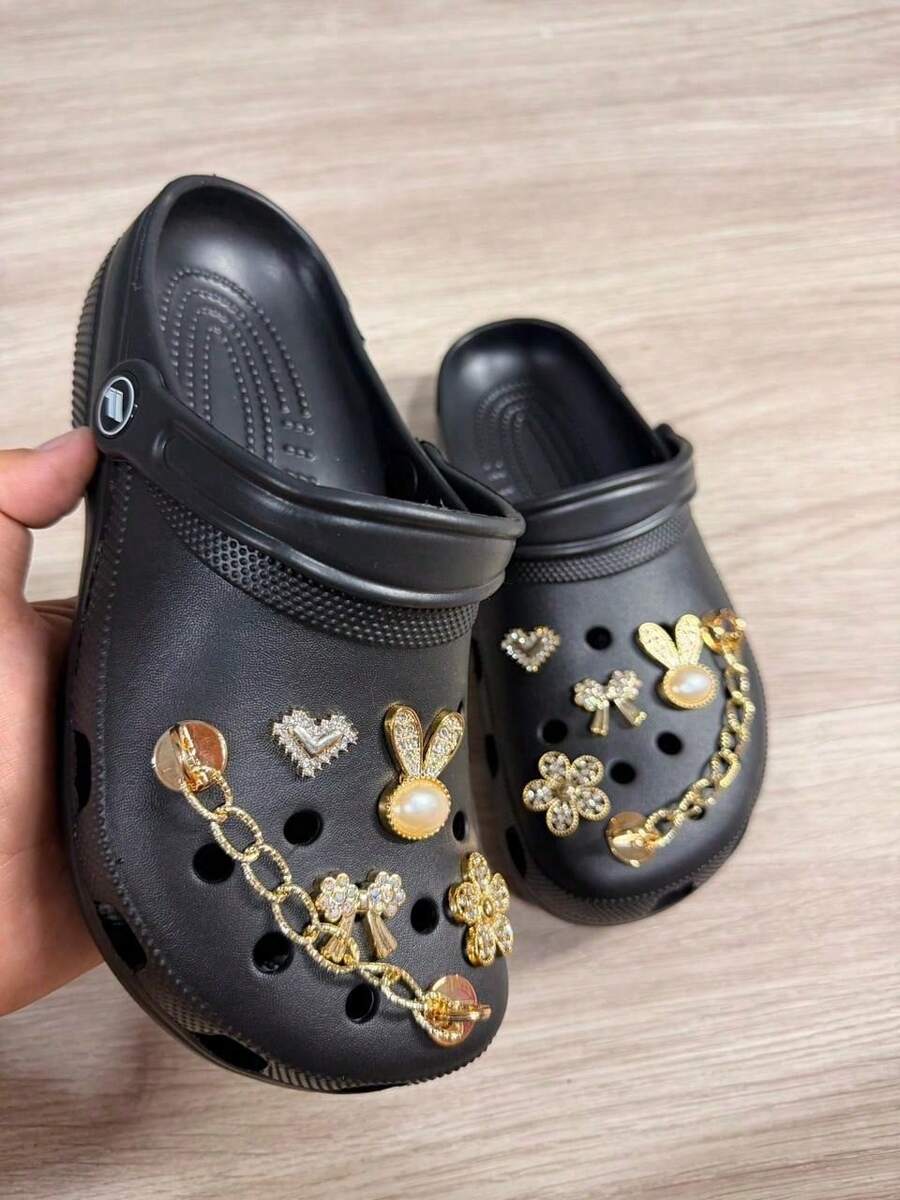 Children's Clog Shoes With Buttons, Comfortable, Soft, Crocoba - Black - View 1