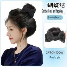 Kẹp tóc hình nơ, dụng cụ tạo búi tóc giả, dây buộc tóc thủ công để tạo kiểu tóc búi cao. - Nâu đen - Xem 10