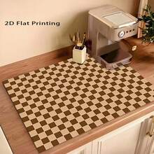 Desk Pad Drying Mat Vintage Brown Checkered Countertop Drying Mat, Multiple Colors And Styles, Kitchen Bar Tableware Drain Mat, Decorative Mat For Home Dining Tabletop, Ideal For Air-Drying Dishes, Countertop Protector, Barista Station Accessory - Multicolor - View 5