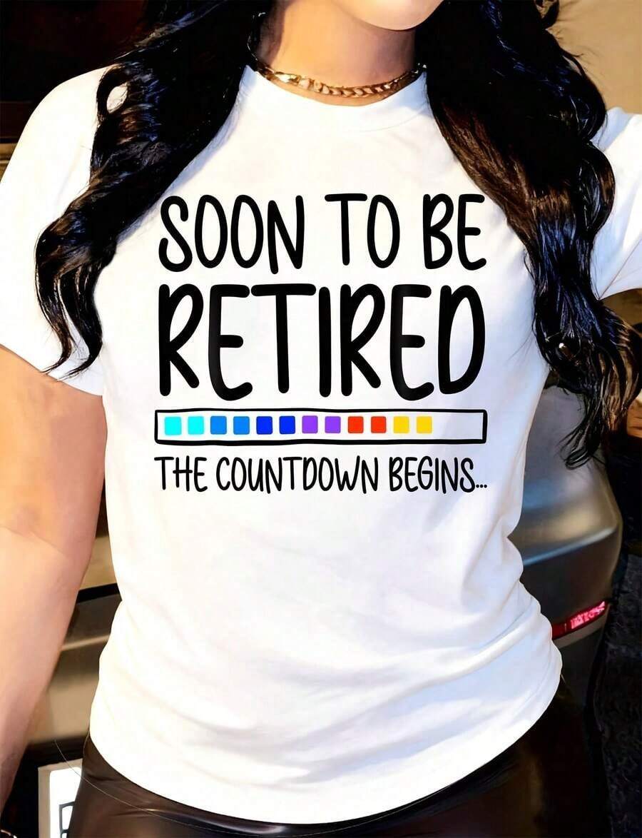 PremiumWo 'I'm Retiring Soon' T-Shirt With The Phrase 'The Countdown To Retirement Begins', Casual Crew Neck, Short Sleeve, Comfortable For Everyday Wear, Essential - 白色 - 查看 1