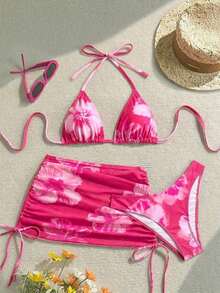 Conjunto de traje de baño de vacaciones para mujer, conjunto de vacaciones de verano para mujer, conjunto de playa para mujer - Rosa - Ver 1
