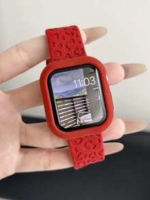 Huastonband 1組豹紋矽膠錶帶與錶殼，相容 Ultra、SE、S10/S10/S11/S9/S8/S7/S6/S5/S4/S3/S2/S1，超薄柔軟舒適刻印豹紋紅色矽膠錶帶附柔軟保護殼，尺寸 38/40/41mm、42/44/45/46/49mm，防水防汗，適合戶外運動、瑜伽、健身、夏季海灘活動 - 紅色 - 查看 8