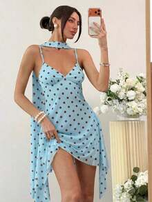 Vestido corto de verano con tirantes finos y estampado de leopardo sexy para mujer - Celeste - Ver 6