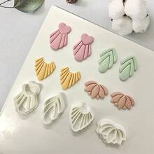軟陶耳環聚合物黏土模具 不對稱幾何形/蓮花黏土切割器 DIY 珠寶吊墜製作工具 - 白色 - 查看 2