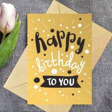 1 pieza Tarjeta de felicitación de cumpleaños premium con sobre de color aleatorio - Tarjeta de feliz cumpleaños unisex - Tarjeta de felicitación dorada - Ver 4