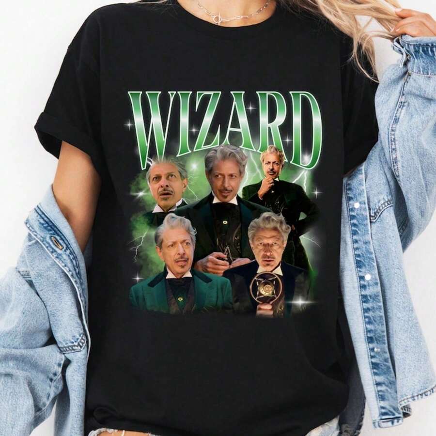 Jeff Goldblum Wizard T1EE Retro Movie Bootleg ShirtFor woman shirt Camiseta 100% Algodón Unisex - Playera Casual Premium de Corte Cómodo - Negro - Ver 1