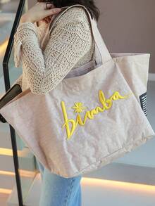 New Fashion Lazy Style Large-Capacity Letter Pattern Design Shopping Bags, Holiday Style One-Shoulder Beach Bags, Beach Bags, Travel Backpacks. - Beige - View 2